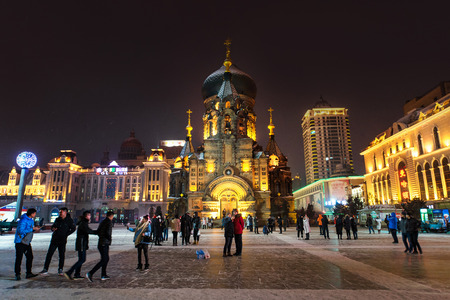 Harbin, CHINA - JAN 20, 2017 : Saint Sophia Cathedral in Harbin, was built in 1907 and turned into a museum in 1997. It stands at 53.3 meters (175 ft) tall, occupies an area of 721 square metersのeditorial素材