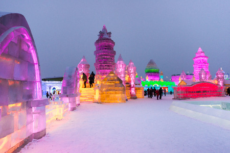 HARBIN, CHINA - JAN 21, 2017: Harbin International Ice and Snow Sculpture Festival is an annual...