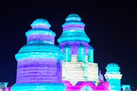 HARBIN, CHINA - JAN 21, 2017: Harbin International Ice and Snow Sculpture Festival is an annual winter festival that takes place in Harbin. It is the world largest ice and snow festival.のeditorial素材