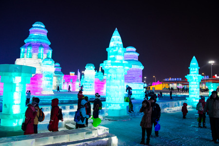 HARBIN, CHINA - JAN 21, 2017: Harbin International Ice and Snow Sculpture Festival is an annual winter festival that takes place in Harbin. It is the world largest ice and snow festival.のeditorial素材