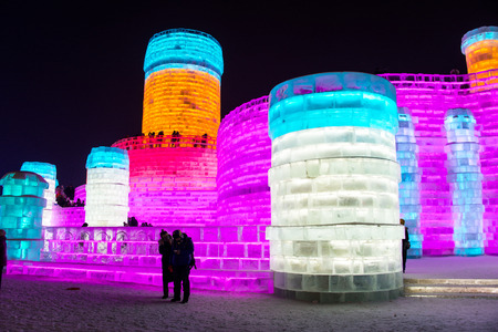 HARBIN, CHINA - JAN 21, 2017: Harbin International Ice and Snow Sculpture Festival is an annual winter festival that takes place in Harbin. It is the world largest ice and snow festival.のeditorial素材