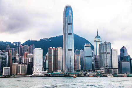 HONG KONG - APR 19: City Landscape of Hong Kong from Kowloon side across from Victor Harbor, Hong Kong. April 19, 2017. The Landmark of Hong Kong.のeditorial素材