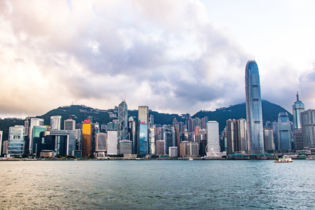 HONG KONG - APR 19: City Landscape of Hong Kong from Kowloon side across from Victor Harbor, Hong Kong. April 19, 2017. The Landmark of Hong Kong.のeditorial素材