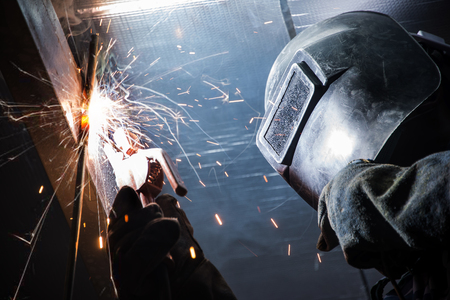Arc welding of a steel in construction siteの写真素材