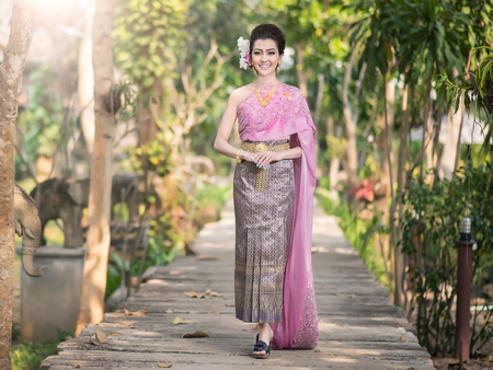 Beautiful Thai girl in Thai traditional costumeの写真素材