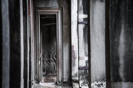Detail of stone carvings of Apsara is a beautiful and seductive girl of Hindu mythology at Angkor Wat, Cambodiaのeditorial素材