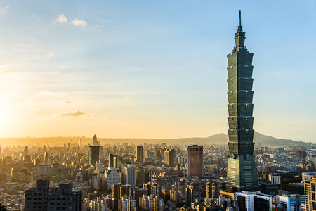 TAIPEI, TAIWAN - OCT 09, 2017:  Taipei World Financial Center is a landmark skyscraper in Taipei, Taiwan. The building was officially classified as the world's tallest in 2004 until 2010.のeditorial素材