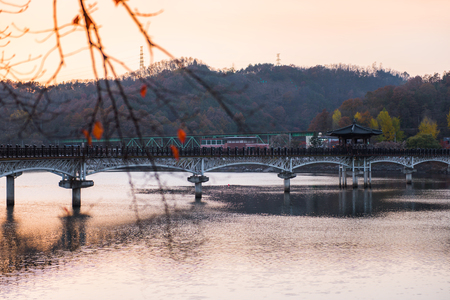 Wolyeonggyo bridge, Wooden bridge at Andong, South Korea.の写真素材