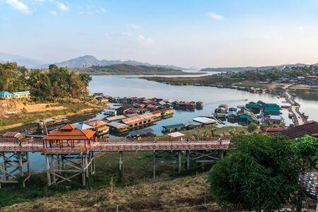 Kanchanaburi, Thailand - FEB 13, 2015: The landscape of Sankhlaburi, Thailand, a peaceful place and well worth visiting who wants to see "real Thailand".のeditorial素材