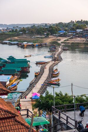 Kanchanaburi, Thailand - FEB 13, 2015: The landscape of Sankhlaburi, Thailand, a peaceful place and well worth visiting who wants to see "real Thailand".のeditorial素材