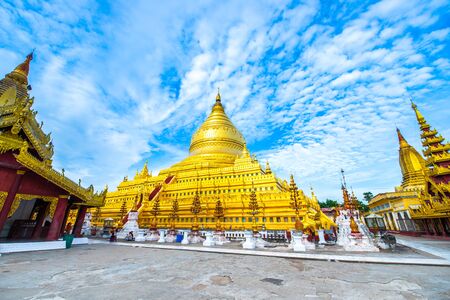 Bagan, Myanmar-  JUL 18, 2018: The Shwezigon Pagoda is a Buddhist temple located in Nyaung-U, Bagan, Myanmarのeditorial素材