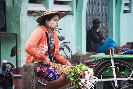 MANDALAY, MYANMAR - JUL 20, 2018: The way of people life in myanmar. The authentical culture of society.のeditorial素材
