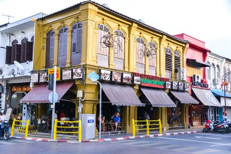 PHUKET, THAILAND -NOV 15, 2018: sino-portuguese architectural builidings on Thalang road, famous tourist attraction of Phket city.のeditorial素材