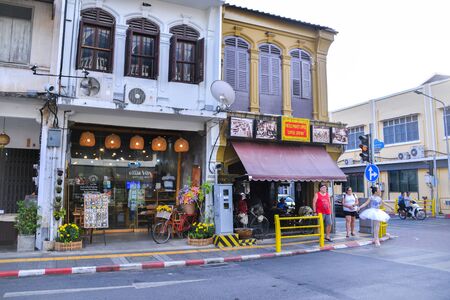 PHUKET, THAILAND -NOV 15, 2018: sino-portuguese architectural builidings on Thalang road, famous tourist attraction of Phket city.のeditorial素材