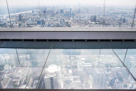 BANGKOK, THAILAND - DEC 07, 2018: King Power Mahanakhon building, roof top cityscape and Glass floor on 78th floor Bangkok, Thailand.のeditorial素材