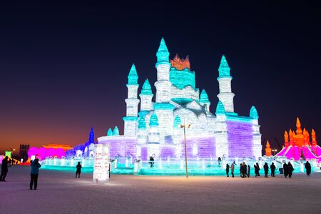 HARBIN, CHINA - JAN 2, 2019: Harbin International Ice and Snow Sculpture Festival is an annual...