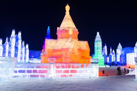 HARBIN, CHINA - JAN 2, 2019: Harbin International Ice and Snow Sculpture Festival is an annual winter festival that takes place in Harbin. It is the world largest ice and snow festival.のeditorial素材