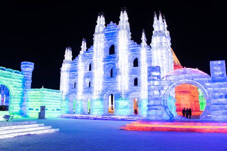 HARBIN, CHINA - JAN 2, 2019: Harbin International Ice and Snow Sculpture Festival is an annual winter festival that takes place in Harbin. It is the world largest ice and snow festival.のeditorial素材
