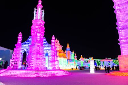 HARBIN, CHINA - JAN 2, 2019: Harbin International Ice and Snow Sculpture Festival is an annual winter festival that takes place in Harbin. It is the world largest ice and snow festival.のeditorial素材