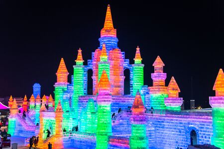 HARBIN, CHINA - JAN 2, 2019: Harbin International Ice and Snow Sculpture Festival is an annual winter festival that takes place in Harbin. It is the world largest ice and snow festival.のeditorial素材