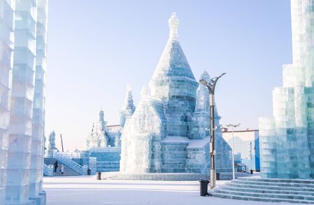 HARBIN, CHINA - JAN 2, 2019: Harbin International Ice and Snow Sculpture Festival is an annual...