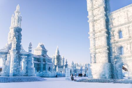 HARBIN, CHINA - JAN 2, 2019: Harbin International Ice and Snow Sculpture Festival is an annual winter festival that takes place in Harbin. It is the world largest ice and snow festival.のeditorial素材
