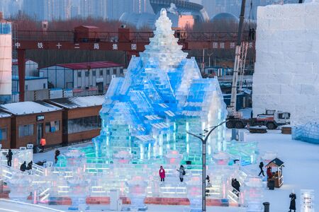 HARBIN, CHINA - JAN 2, 2019: Harbin International Ice and Snow Sculpture Festival is an annual winter festival that takes place in Harbin. It is the world largest ice and snow festival.のeditorial素材
