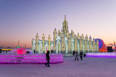 HARBIN, CHINA - JAN 2, 2019: Harbin International Ice and Snow Sculpture Festival is an annual...