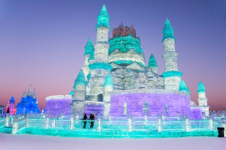 HARBIN, CHINA - JAN 2, 2019: Harbin International Ice and Snow Sculpture Festival is an annual winter festival that takes place in Harbin. It is the world largest ice and snow festival.のeditorial素材
