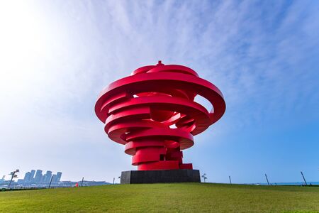 QINGDAO, CHINA - June 29, 2019: "May Wind" The Great Architecture at May Fourth Square in Central business district of Qingdao, Shan Dong, China.のeditorial素材