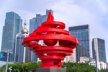QINGDAO, CHINA - June 29, 2019: "May Wind" The Great Architecture at May Fourth Square in Central business district of Qingdao, Shan Dong, China.のeditorial素材