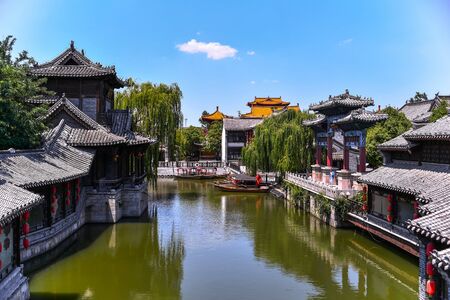 TAIERZHUANG, SHANDONG - JULY 1, 2019: Taierzhuang is located in Zaozhuang in Shandong, is the largest water town in China. Historically, it was an important hub along the Grand Canal, China.のeditorial素材