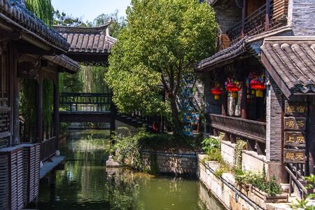 TAIERZHUANG, SHANDONG - JULY 1, 2019: Taierzhuang is located in Zaozhuang in Shandong, is the largest water town in China. Historically, it was an important hub along the Grand Canal, China.のeditorial素材