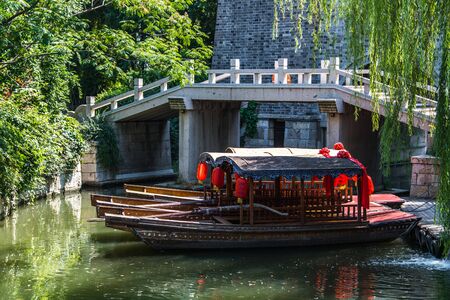 TAIERZHUANG, SHANDONG - JULY 1, 2019: Taierzhuang is located in Zaozhuang in Shandong, is the largest water town in China. Historically, it was an important hub along the Grand Canal, China.のeditorial素材