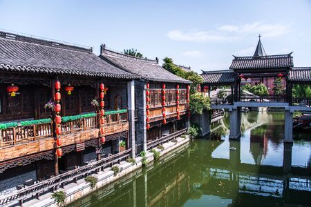 TAIERZHUANG, SHANDONG - JULY 1, 2019: Taierzhuang is located in Zaozhuang in Shandong, is the largest water town in China. Historically, it was an important hub along the Grand Canal, China.のeditorial素材