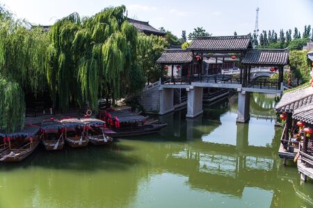 TAIERZHUANG, SHANDONG - JULY 1, 2019: Taierzhuang is located in Zaozhuang in Shandong, is the largest water town in China. Historically, it was an important hub along the Grand Canal, China.のeditorial素材
