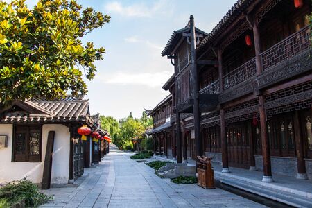 TAIERZHUANG, SHANDONG - JULY 1, 2019: Taierzhuang is located in Zaozhuang in Shandong, is the largest water town in China. Historically, it was an important hub along the Grand Canal, China.のeditorial素材