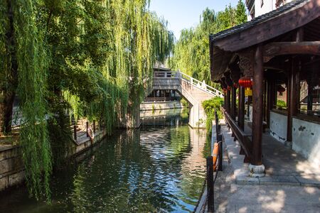 TAIERZHUANG, SHANDONG - JULY 1, 2019: Taierzhuang is located in Zaozhuang in Shandong, is the largest water town in China. Historically, it was an important hub along the Grand Canal, China.のeditorial素材