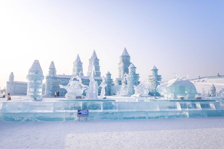 HARBIN, CHINA - JAN 15, 2020: Harbin International Ice and Snow Sculpture Festival is an annual winter festival that takes place in Harbin. It is the world largest ice and snow festival.のeditorial素材