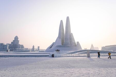HARBIN, CHINA - JAN 15, 2020: Harbin International Ice and Snow Sculpture Festival is an annual winter festival that takes place in Harbin. It is the world largest ice and snow festival.のeditorial素材