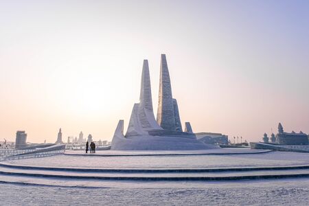 HARBIN, CHINA - JAN 15, 2020: Harbin International Ice and Snow Sculpture Festival is an annual winter festival that takes place in Harbin. It is the world largest ice and snow festival.のeditorial素材