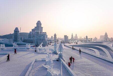 HARBIN, CHINA - JAN 15, 2020: Harbin International Ice and Snow Sculpture Festival is an annual winter festival that takes place in Harbin. It is the world largest ice and snow festival.のeditorial素材