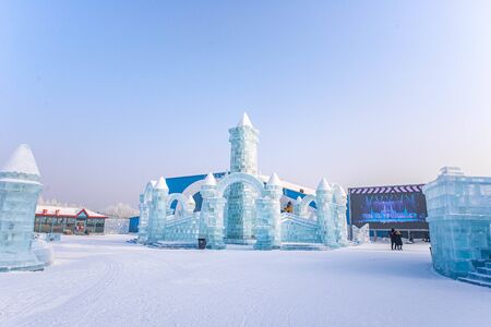 HARBIN, CHINA - JAN 15, 2020: Harbin International Ice and Snow Sculpture Festival is an annual winter festival that takes place in Harbin. It is the world largest ice and snow festival.のeditorial素材