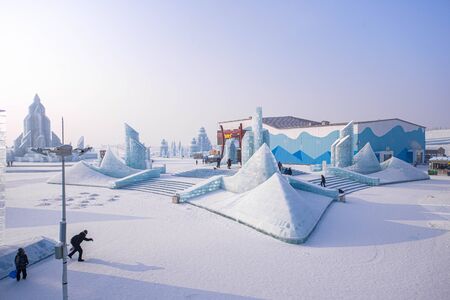 HARBIN, CHINA - JAN 15, 2020: Harbin International Ice and Snow Sculpture Festival is an annual winter festival that takes place in Harbin. It is the world largest ice and snow festival.のeditorial素材