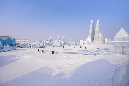 HARBIN, CHINA - JAN 15, 2020: Harbin International Ice and Snow Sculpture Festival is an annual winter festival that takes place in Harbin. It is the world largest ice and snow festival.のeditorial素材