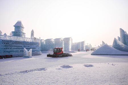 HARBIN, CHINA - JAN 15, 2020: Harbin International Ice and Snow Sculpture Festival is an annual winter festival that takes place in Harbin. It is the world largest ice and snow festival.のeditorial素材
