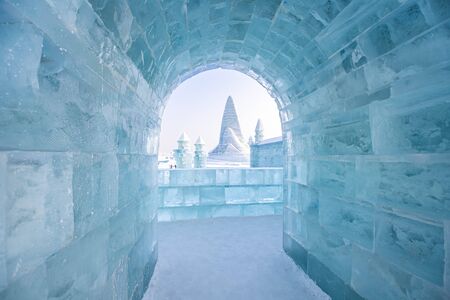 HARBIN, CHINA - JAN 15, 2020: Harbin International Ice and Snow Sculpture Festival is an annual winter festival that takes place in Harbin. It is the world largest ice and snow festival.のeditorial素材