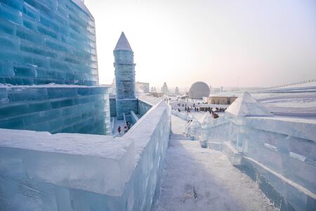 HARBIN, CHINA - JAN 15, 2020: Harbin International Ice and Snow Sculpture Festival is an annual winter festival that takes place in Harbin. It is the world largest ice and snow festival.のeditorial素材