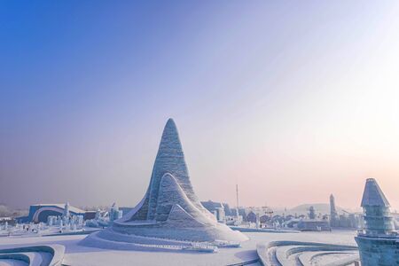 HARBIN, CHINA - JAN 15, 2020: Harbin International Ice and Snow Sculpture Festival is an annual winter festival that takes place in Harbin. It is the world largest ice and snow festival.のeditorial素材