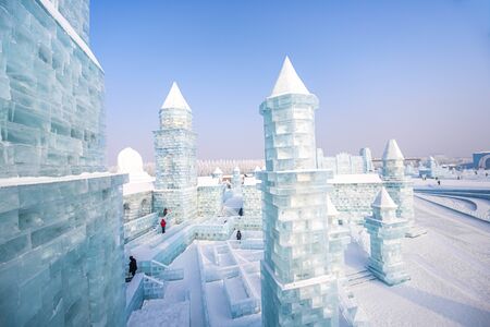 HARBIN, CHINA - JAN 15, 2020: Harbin International Ice and Snow Sculpture Festival is an annual winter festival that takes place in Harbin. It is the world largest ice and snow festival.のeditorial素材